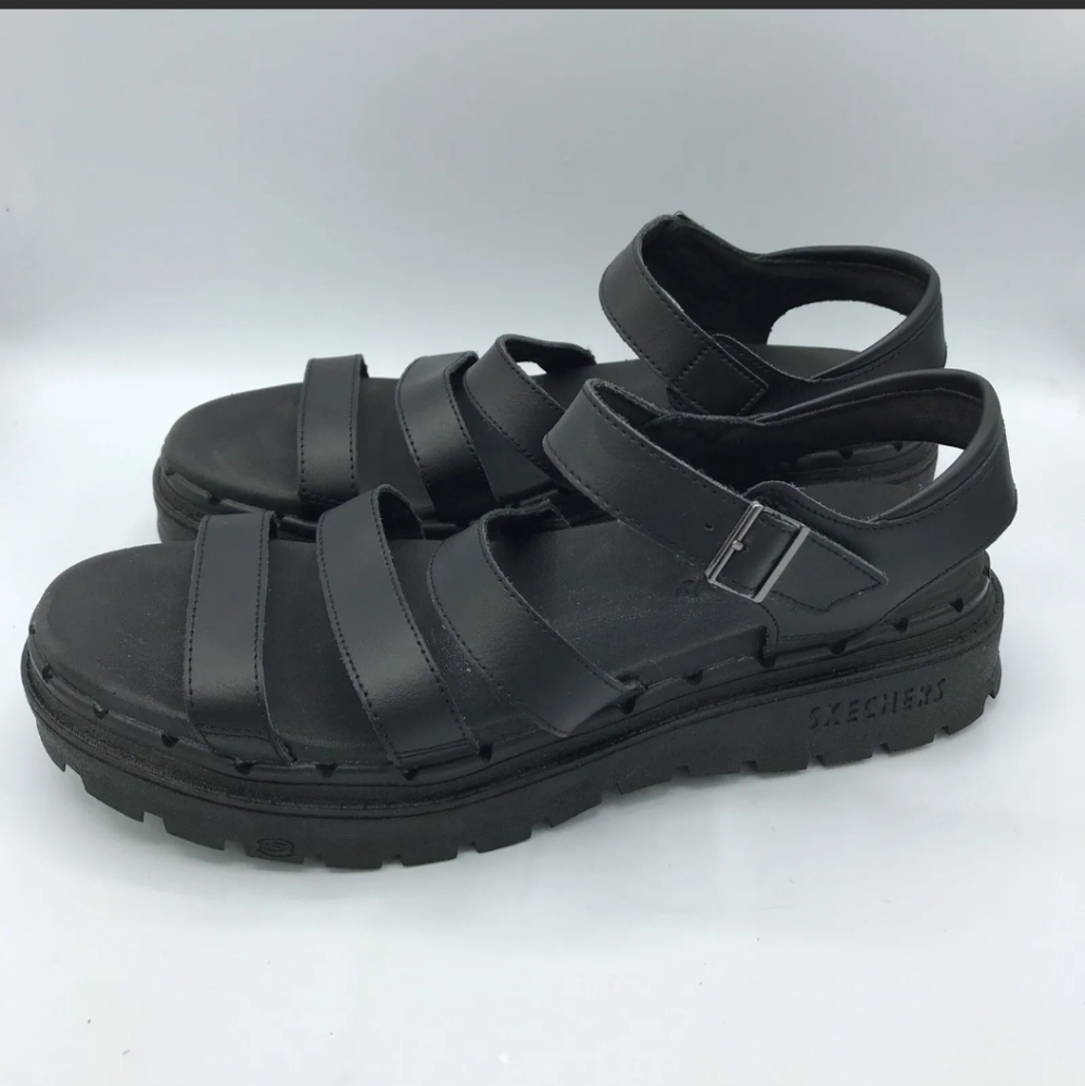 Skechers Jammers Platform Sandal Black Leather Size 11